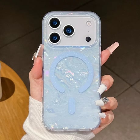 【お取り寄せ商品】iPhoneケース スマホケース iPhone13 iPhone14 シェルパターン 磁気 ワイヤレス グリッター パステルカラー きれいめ 大人かわいい 韓国 L7436