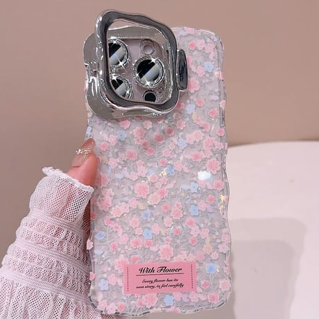 【お取り寄せ商品】iPhoneケース スマホケース iPhone16 iPhone15 iPhone14 可愛い ウェーブ カメラスタンド 春 韓国 花柄 L9413
