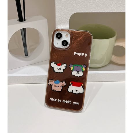 【お取り寄せ商品】iPhoneケース スマホケース iPhone16 iPhone15 iPhone14 かわいい 秋 冬 ブラウン キャラクター 犬 L9205
