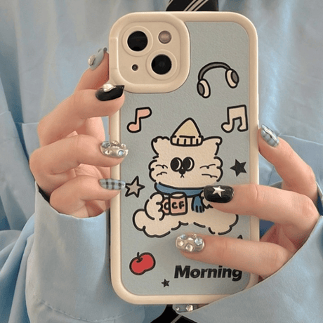 【お取り寄せ商品】iPhoneケース スマホケース iPhone15 iPhone14 猫 ネコ イラスト ハンドストラップ付き レトロ かわいい 韓国風 L7471