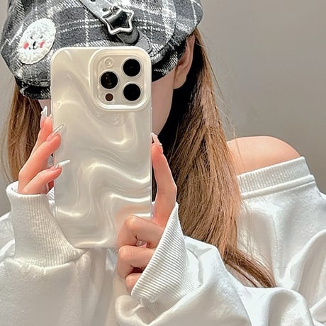 【お取り寄せ商品】iPhoneケース スマホケース iPhone15 iPhone14 波模様 ウォーターリップル 立体 パール感 ミルキー シンプル きれいめ 韓国 L7925
