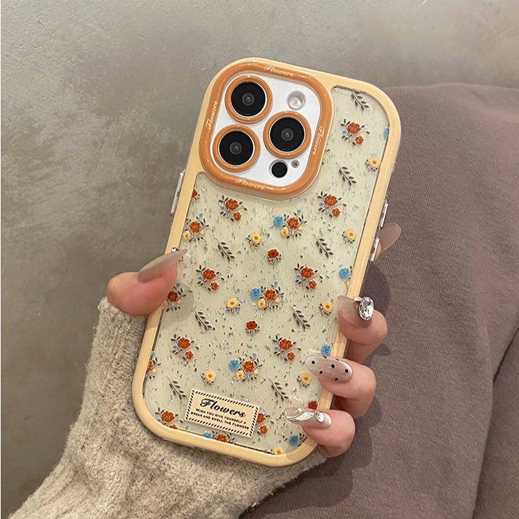 花柄クリーム色のソフトケース iPhone16用5点セットA61 花柄クリーム