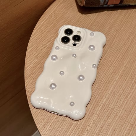 【お取り寄せ商品】iPhoneケース スマホケース iPhone15 iPhone14 立体 パール付き ウェーブ うねうね ぽこぽこ シンプル きれいめ 韓国風 L7501