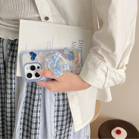 【お取り寄せ商品】iPhoneケース スマホケース iPhone16 iPhone15 iPhone14 ブルー リボン かわいい MagSafe L9435