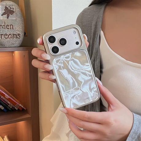 【お取り寄せ商品】iPhoneケース スマホケース iPhone17 iPhone16 iPhone15 リボン 大人可愛い おしゃれ 韓国 シルバー M7148