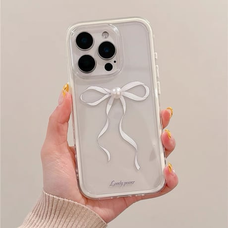【お取り寄せ商品】iPhoneケース スマホケース iPhone16 iPhone15 iPhone14 パール リボン ストラップ ホワイト L9440
