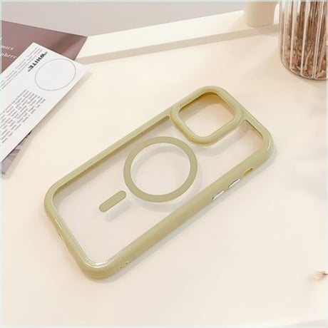 【お取り寄せ商品】iPhoneケース スマホケース iPhone15 iPhone14 Magsafe 磁気 透明 カラーフレーム くすみカラー シンプル かわいい L7523