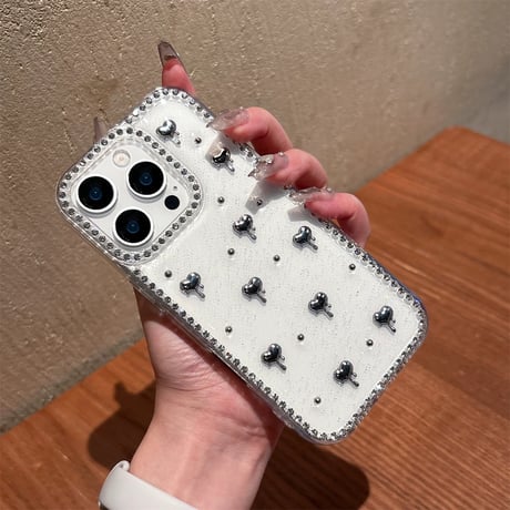 【お取り寄せ商品】iPhoneケース スマホケース iPhone16 iPhone15 iPhone14 キラキラ リボン ハート ストーン付き L9856