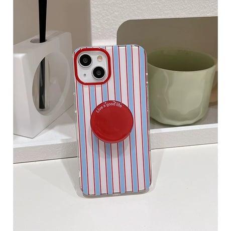 【お取り寄せ商品】iPhoneケース スマホケース iPhone15 iPhone14 かわいい ストライプ ハンドグリップ L8967