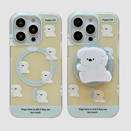 【お取り寄せ商品】iPhoneケース スマホケース iPhone15 iPhone14 Magsafe 磁気 マグネット グリップ付き スタンド イヌ 犬 かわいい 韓国 L7648