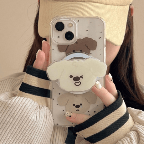 【お取り寄せ商品】iPhoneケース スマホケース iPhone15 iPhone14 Magsafe 磁気 マグネット イヌ 犬 グリップ付き レトロ かわいい 韓国 L7800