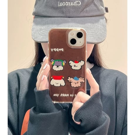 【お取り寄せ商品】iPhoneケース スマホケース iPhone16 iPhone15 iPhone14 かわいい 秋 冬 ブラウン キャラクター 犬 L9205