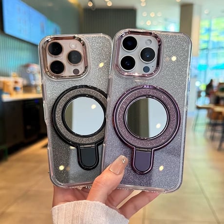 【お取り寄せ商品】iPhoneケース スマホケース iPhone16 iPhone15 iPhone14 可愛い グラデーション ラメ ミラー スタンド 多機能 MagSafe L9560