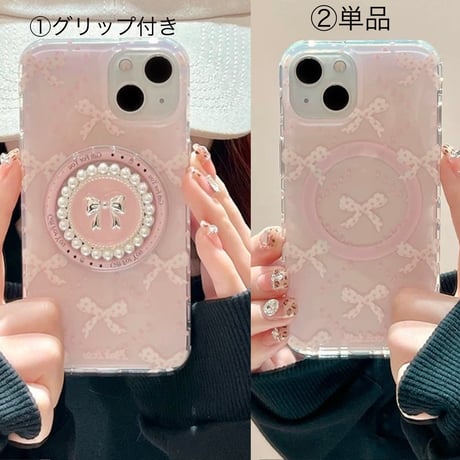【お取り寄せ商品】iPhoneケース スマホケース iPhone16 iPhone15 iPhone14 ラブリー キュート リボン柄 MagSafe L9334