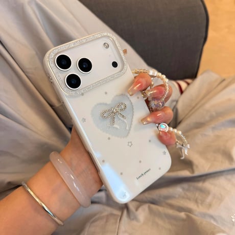 【お取り寄せ商品】iPhoneケース スマホケース iPhone17 iPhone16 iPhone15 大人可愛い ホワイト リボン ラメ  L9458