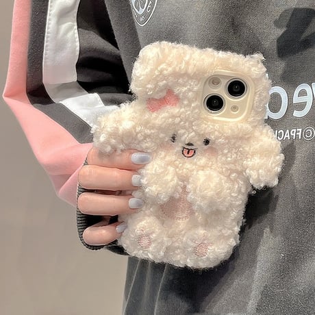 【お取り寄せ商品】iPhoneケース スマホケース iPhone15 iPhone14 もこもこ くるくる 子犬 ぬいぐるみ レトロ かわいい 秋冬 韓国風 L7496