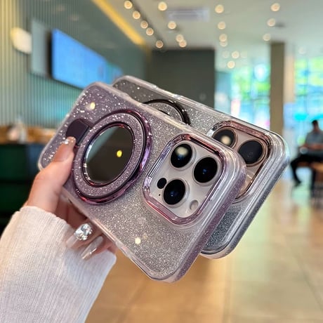 【お取り寄せ商品】iPhoneケース スマホケース iPhone16 iPhone15 iPhone14 可愛い グラデーション ラメ ミラー スタンド 多機能 MagSafe L9560