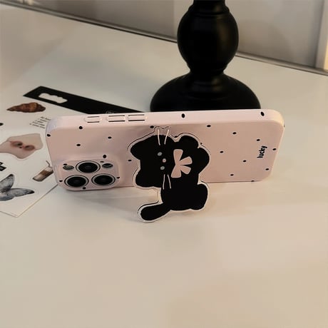 【お取り寄せ商品】iPhoneケース スマホケース iPhone15 iPhone14 黒猫ハンドグリップ 水玉 パステルカラー L7981