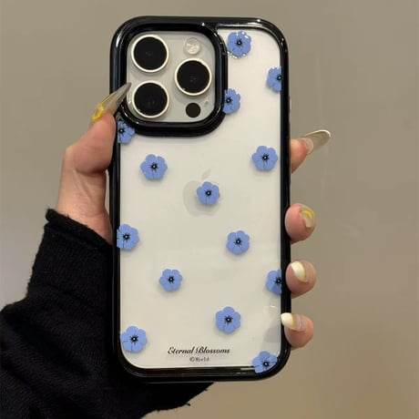 【お取り寄せ商品】iPhoneケース スマホケース iPhone16 iPhone15 iPhone14 かわい シンプル クリア 青い 花柄 L9555