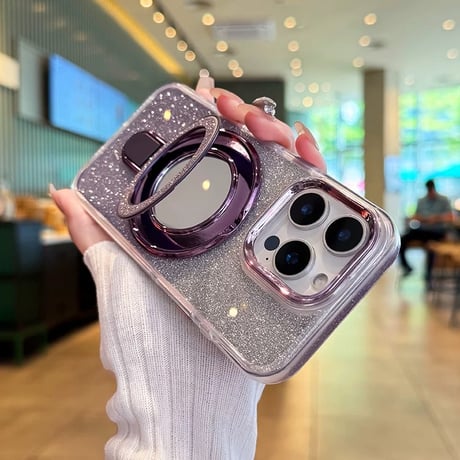 【お取り寄せ商品】iPhoneケース スマホケース iPhone16 iPhone15 iPhone14 可愛い グラデーション ラメ ミラー スタンド 多機能 MagSafe L9560