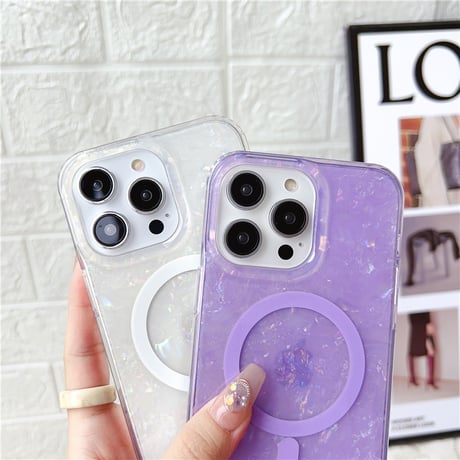【お取り寄せ商品】iPhoneケース スマホケース iPhone13 iPhone14 シェルパターン 磁気 ワイヤレス グリッター パステルカラー きれいめ 大人かわいい 韓国 L7436