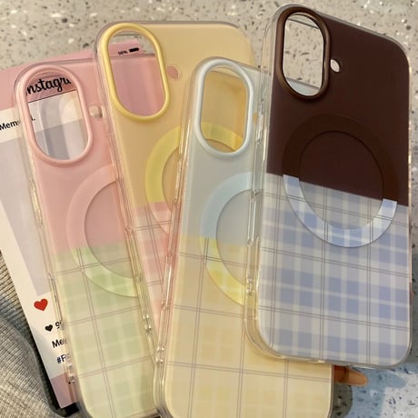 【お取り寄せ商品】iPhoneケース スマホケース iPhone16 iPhone15 iPhone14 チェック ツートンカラー magsafe 可愛い 韓国 L9813
