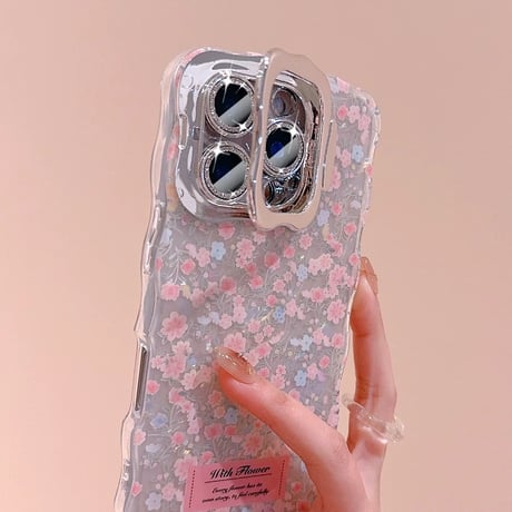 【お取り寄せ商品】iPhoneケース スマホケース iPhone16 iPhone15 iPhone14 可愛い ウェーブ カメラスタンド 春 韓国 花柄 L9413