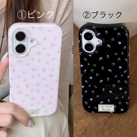 【お取り寄せ商品】iPhoneケース スマホケース iPhone16 iPhone15 iPhone14 かわいい 小花柄 大人可愛い モノトーン ピンク L9366
