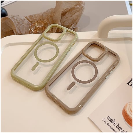 【お取り寄せ商品】iPhoneケース スマホケース iPhone15 iPhone14 Magsafe 磁気 透明 カラーフレーム くすみカラー シンプル かわいい L7523