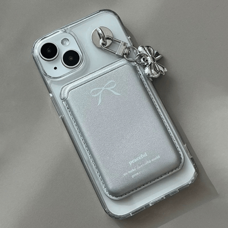 【お取り寄せ商品】iPhoneケース スマホケース iPhone16 iPhone15 iPhone14 カード入れ マグセーフ リボン シンプル メタリック L9300