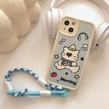 【お取り寄せ商品】iPhoneケース スマホケース iPhone15 iPhone14 猫 ネコ イラスト ハンドストラップ付き レトロ かわいい 韓国風 L7471