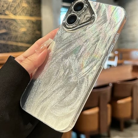 【お取り寄せ商品】iPhoneケース スマホケース iPhone16 iPhone15 iPhone14 きれいめ シルバー フェザー柄 L9256