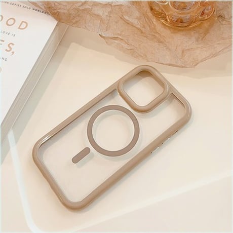 【お取り寄せ商品】iPhoneケース スマホケース iPhone15 iPhone14 Magsafe 磁気 透明 カラーフレーム くすみカラー シンプル かわいい L7523