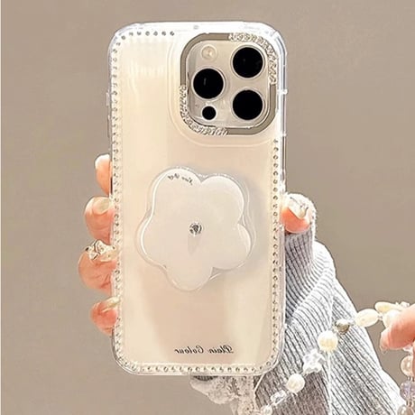 【お取り寄せ商品】iPhoneケース スマホケース iPhone16 iPhone15 iPhone14 かわいい シンプル ホワイト お花 グリップ L9462
