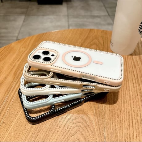 【お取り寄せ商品】iPhoneケース スマホケース iPhone16 iPhone15 iPhone14 大人可愛い シンプル ストーン 推し活 MagSafe L9441