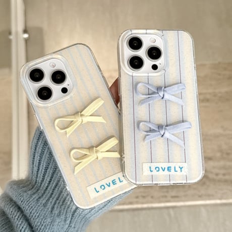 【お取り寄せ商品】iPhoneケース スマホケース iPhone16 iPhone15 iPhone14 かわいい キュート ストライプ リボン L9347