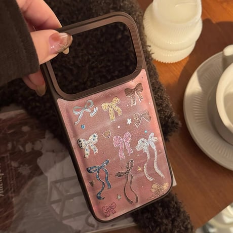 【お取り寄せ商品】iPhoneケース スマホケース iPhone17 iPhone16 iPhone15 韓国 可愛い リボン ブラウン  M7126