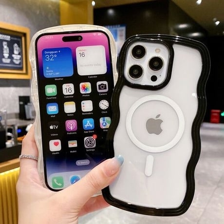 【お取り寄せ商品】iPhoneケース スマホケース iPhone15 iPhone14 パステルカラー ウェーブ うねうね 透明 ワイヤレス充電 Magsafe シンプル かわいい L7415