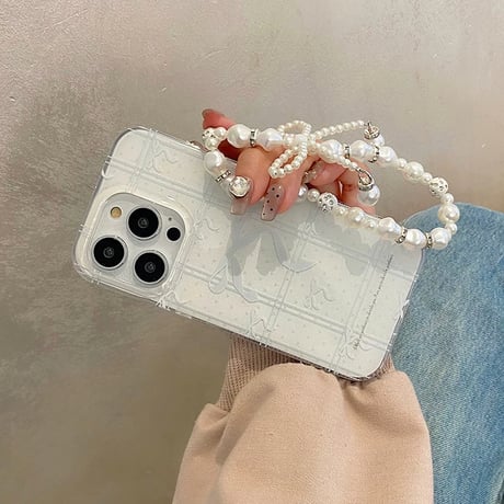 【お取り寄せ商品】iPhoneケース スマホケース iPhone15 iPhone16 選べるストラップ付き リボン ホワイト ガーリー L8373