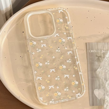 【お取り寄せ商品】iPhoneケース スマホケース iPhone17 iPhone16 iPhone15 リボン 大人可愛い ホワイト 小花柄  M7150