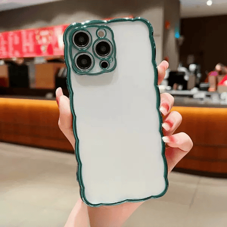 【お取り寄せ商品】iPhoneケース スマホケース iPhone15 iPhone14 透明 メッキフレーム フリル 波状エッジ ウェーブ シンプル 推し活 韓国 L7905