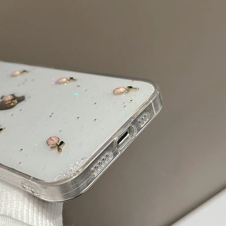 【お取り寄せ商品】iPhoneケース スマホケース iPhone15 iPhone14 立体 チューリップ フラワー 透明 グリッター チャーム付き 清楚 かわいい 韓国 L7823