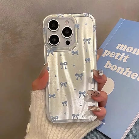 【お取り寄せ商品】iPhoneケース スマホケース iPhone16 iPhone15 iPhone14 可愛い ブルー リボン 韓国 L9561