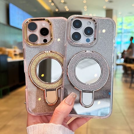 【お取り寄せ商品】iPhoneケース スマホケース iPhone16 iPhone15 iPhone14 可愛い グラデーション ラメ ミラー スタンド 多機能 MagSafe L9560