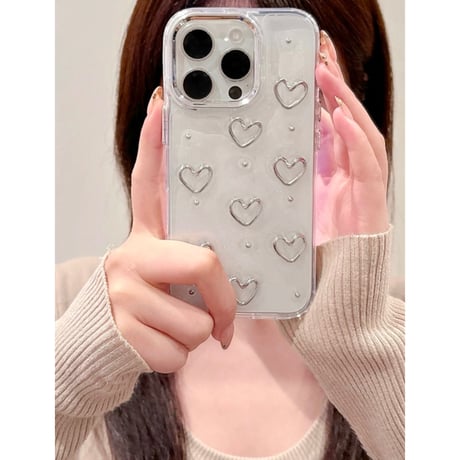 【お取り寄せ商品】iPhoneケース スマホケース iPhone16 iPhone15 iPhone14 かわいい キュート シルバー ハート L9290