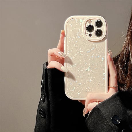 【お取り寄せ商品】iPhone ケース iPhone15 iPhone16 シェルパターン ホワイト系 シンプル きれいめ スマホケース L7174