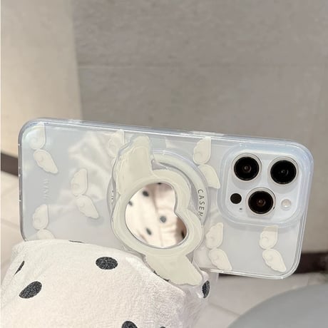 【お取り寄せ商品】iPhoneケース スマホケース iPhone16 iPhone15 iPhone14 かわいい 羽 ミラー グリップ MagSafe L9443