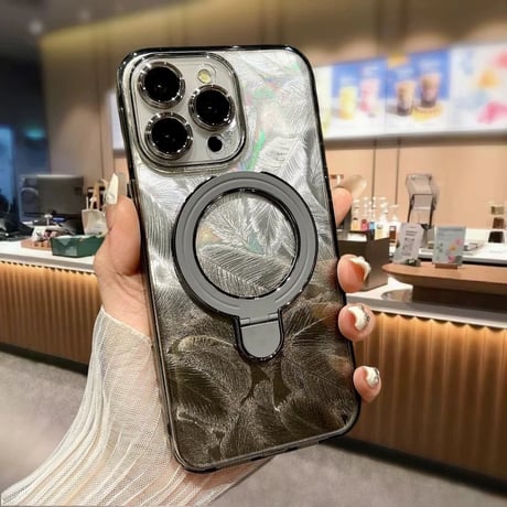 【お取り寄せ商品】iPhoneケース スマホケース  iPhone15 iPhone14 シンプル 羽 リング MagSafe L9016