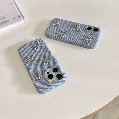 【お取り寄せ商品】iPhoneケース スマホケース iPhone16 iPhone15 iPhone14 大人可愛い デニム リボン L9351