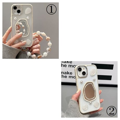 【お取り寄せ商品】iPhone ケース case iPhone13 iPhone14 iPhone15 ミラー 英字 ストーン 立体 ストラップ付き アシンメトリー オシャレ スマホケース L7193